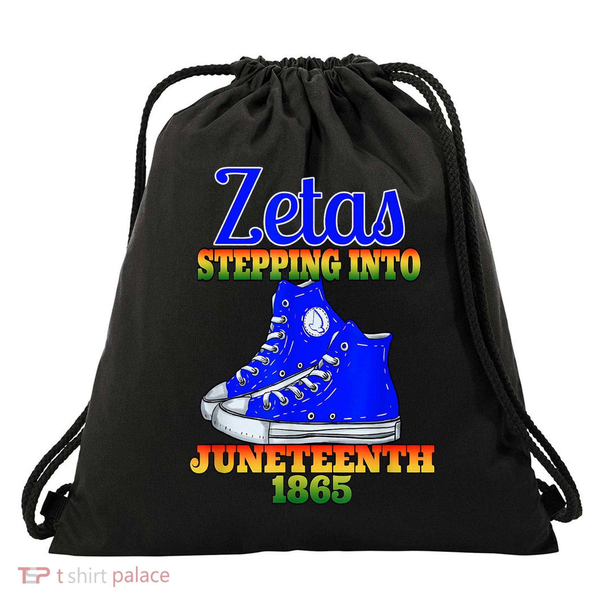 Zetas Stepping Into Juneteenth 1865 Finer Sisterhoods Line Drawstring Bag