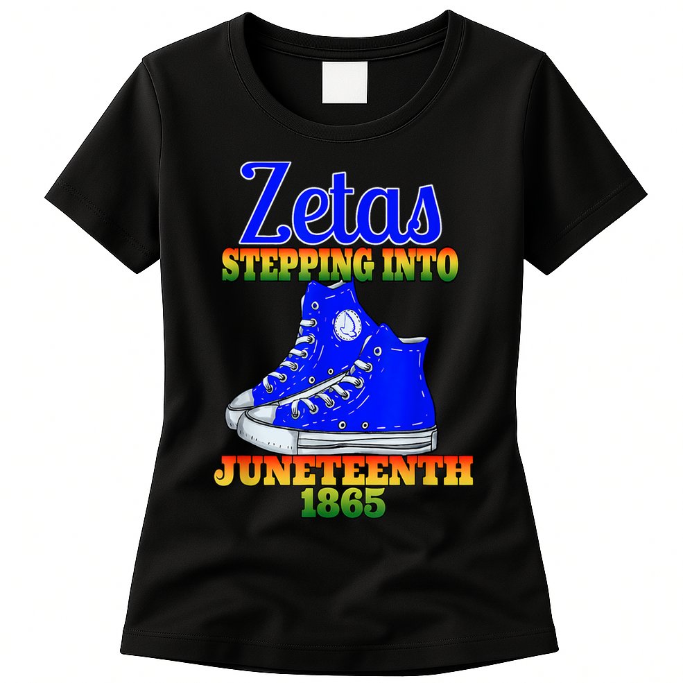 Zetas Stepping Into Juneteenth 1865 Finer Sisterhoods Line Womens T-Shirt