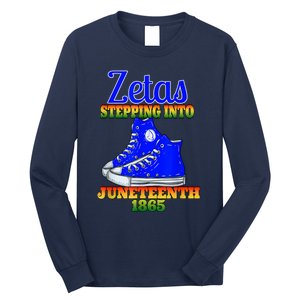 Zetas Stepping Into Juneteenth 1865 Finer Sisterhoods Line Long Sleeve Shirt