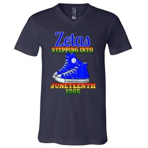 Zetas Stepping Into Juneteenth 1865 Finer Sisterhoods Line V-Neck T-Shirt