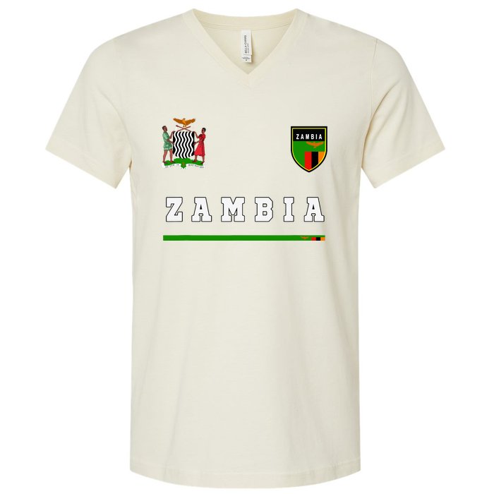 Zambia Sportsoccer Jersey Flag Football Africa V-Neck T-Shirt