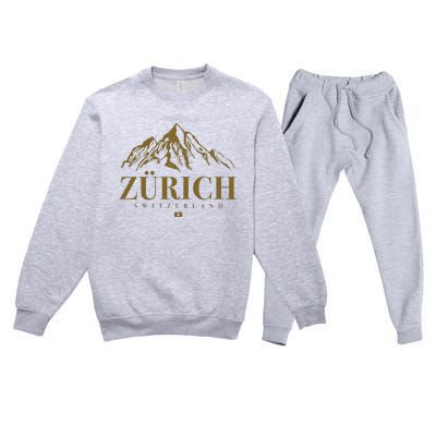 Zurich Switzerland Mountain Swiss Alps Premium Crewneck Sweatsuit Set