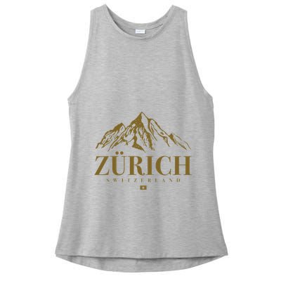 Zurich Switzerland Mountain Swiss Alps Ladies PosiCharge Tri-Blend Wicking Tank