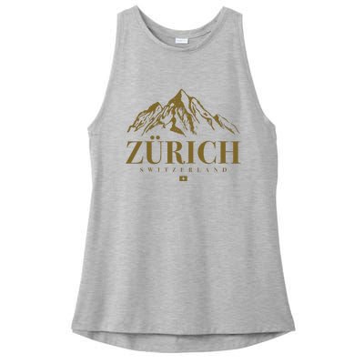 Zurich Switzerland Mountain Swiss Alps Ladies PosiCharge Tri-Blend Wicking Tank