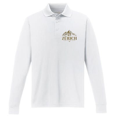 Zurich Switzerland Mountain Swiss Alps Performance Long Sleeve Polo