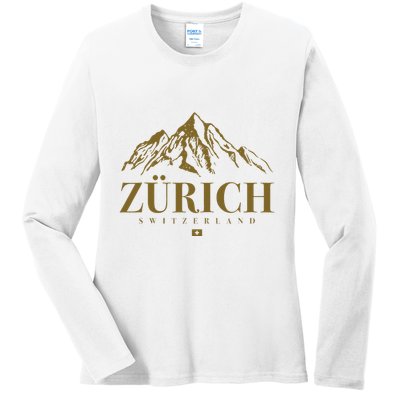 Zurich Switzerland Mountain Swiss Alps Ladies Long Sleeve Shirt