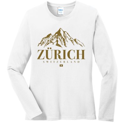 Zurich Switzerland Mountain Swiss Alps Ladies Long Sleeve Shirt