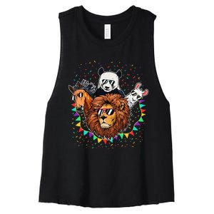 Zoo Sunglasses Party Animal Birthday Party Women's Racerback Cropped Tank