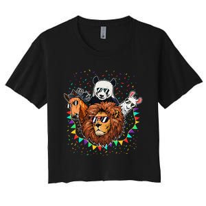 Zoo Sunglasses Party Animal Birthday Party Women's Crop Top Tee