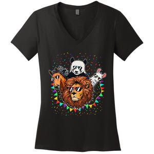 Zoo Sunglasses Party Animal Birthday Party Women's V-Neck T-Shirt