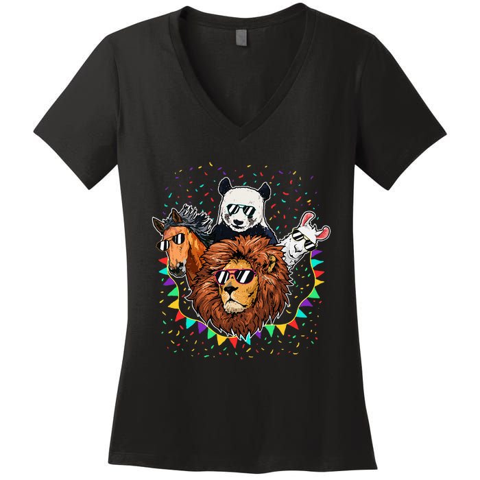 Zoo Sunglasses Party Animal Birthday Party Women's V-Neck T-Shirt