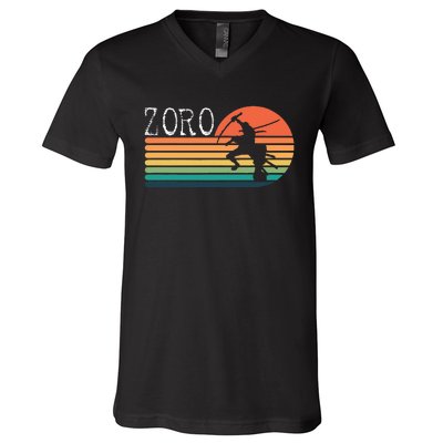 Zoro Samurai Pirate Sunset V-Neck T-Shirt