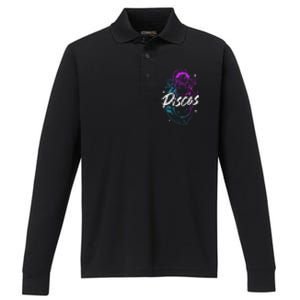 Zodiac Sign Pisces Beautiful Born In February March Performance Long Sleeve Polo