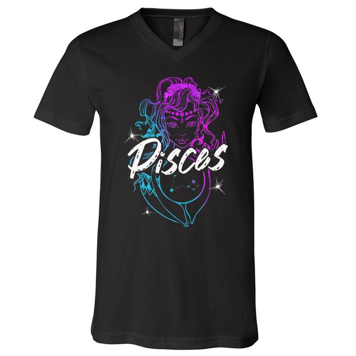 Zodiac Sign Pisces Beautiful Born In February March V-Neck T-Shirt