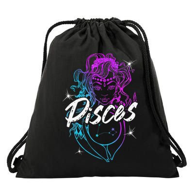 Zodiac Sign Pisces Beautiful Born In February March Drawstring Bag