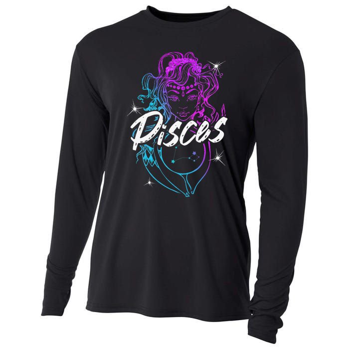 Zodiac Sign Pisces Beautiful Born In February March Cooling Performance Long Sleeve Crew