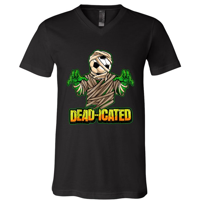 Zombie Soccer Player Scary Soccer Halloween V-Neck T-Shirt