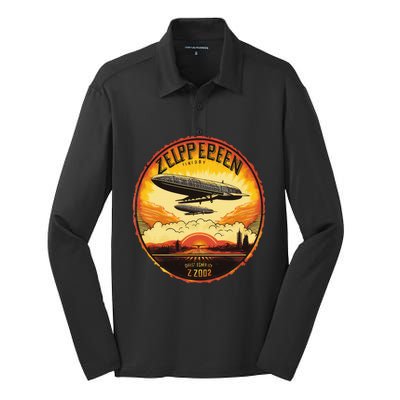 Zeppelin Sunrise Retro Airship Vintage 70s 80s Silk Touch Performance Long Sleeve Polo