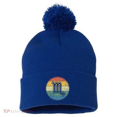 Zodiac Sign Scorpio Symbol Without Text As Vintage Circle Gift Pom Pom 12in Knit Beanie