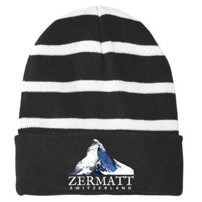 Zermatt Switzerland Swiss Alps Mountain Striped Beanie with Solid Band