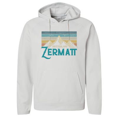 Zermatt Switzerland Swiss Vintage Mountains Souvenir Gift Performance Fleece Hoodie