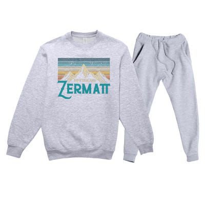 Zermatt Switzerland Swiss Vintage Mountains Souvenir Gift Premium Crewneck Sweatsuit Set