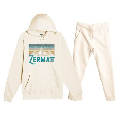 Zermatt Switzerland Swiss Vintage Mountains Souvenir Gift Premium Hooded Sweatsuit Set