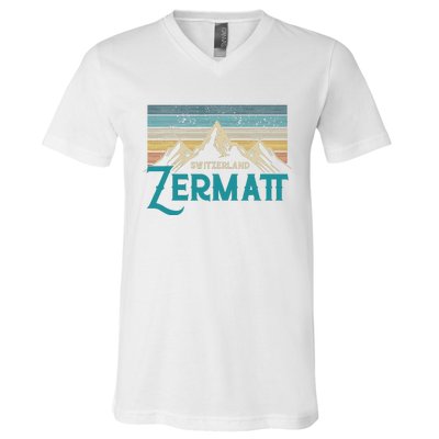 Zermatt Switzerland Swiss Vintage Mountains Souvenir Gift V-Neck T-Shirt