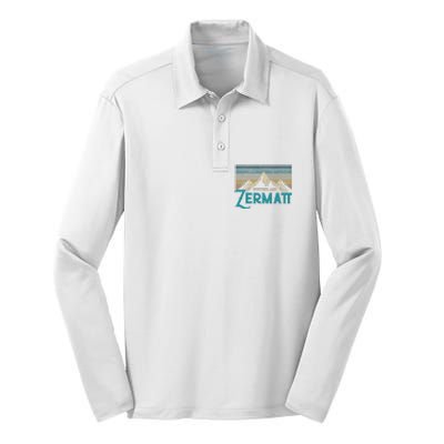 Zermatt Switzerland Swiss Vintage Mountains Souvenir Gift Silk Touch Performance Long Sleeve Polo