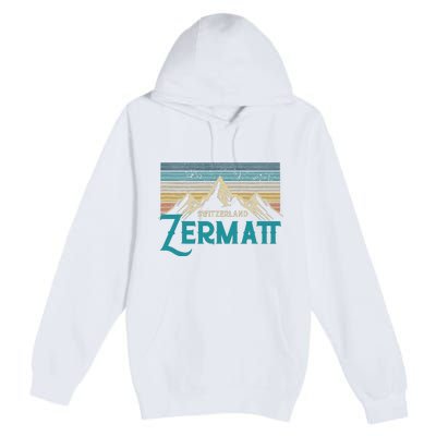 Zermatt Switzerland Swiss Vintage Mountains Souvenir Gift Premium Pullover Hoodie