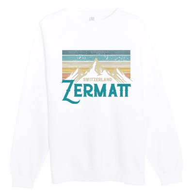 Zermatt Switzerland Swiss Vintage Mountains Souvenir Gift Premium Crewneck Sweatshirt