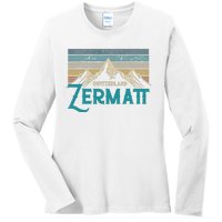 Zermatt Switzerland Swiss Vintage Mountains Souvenir Gift Ladies Long Sleeve Shirt