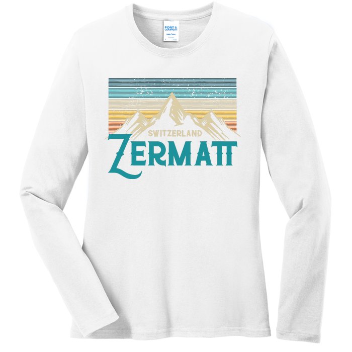 Zermatt Switzerland Swiss Vintage Mountains Souvenir Gift Ladies Long Sleeve Shirt