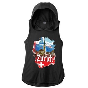 Zurich Switzerland Swiss Flag City Souvenir Ladies PosiCharge Tri-Blend Wicking Draft Hoodie Tank