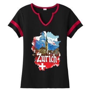 Zurich Switzerland Swiss Flag City Souvenir Ladies Halftime Notch Neck Tee