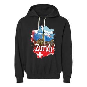 Zurich Switzerland Swiss Flag City Souvenir Garment-Dyed Fleece Hoodie