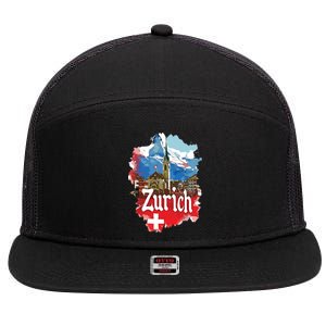 Zurich Switzerland Swiss Flag City Souvenir 7 Panel Mesh Trucker Snapback Hat