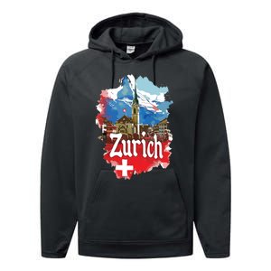 Zurich Switzerland Swiss Flag City Souvenir Performance Fleece Hoodie