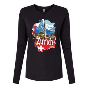 Zurich Switzerland Swiss Flag City Souvenir Womens Cotton Relaxed Long Sleeve T-Shirt