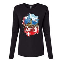 Zurich Switzerland Swiss Flag City Souvenir Womens Cotton Relaxed Long Sleeve T-Shirt