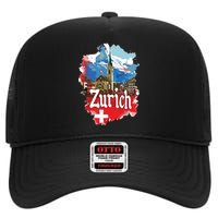 Zurich Switzerland Swiss Flag City Souvenir High Crown Mesh Back Trucker Hat