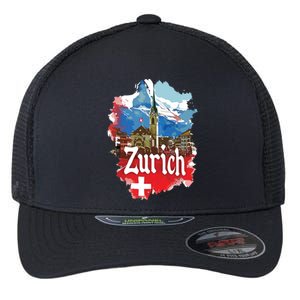 Zurich Switzerland Swiss Flag City Souvenir Flexfit Unipanel Trucker Cap