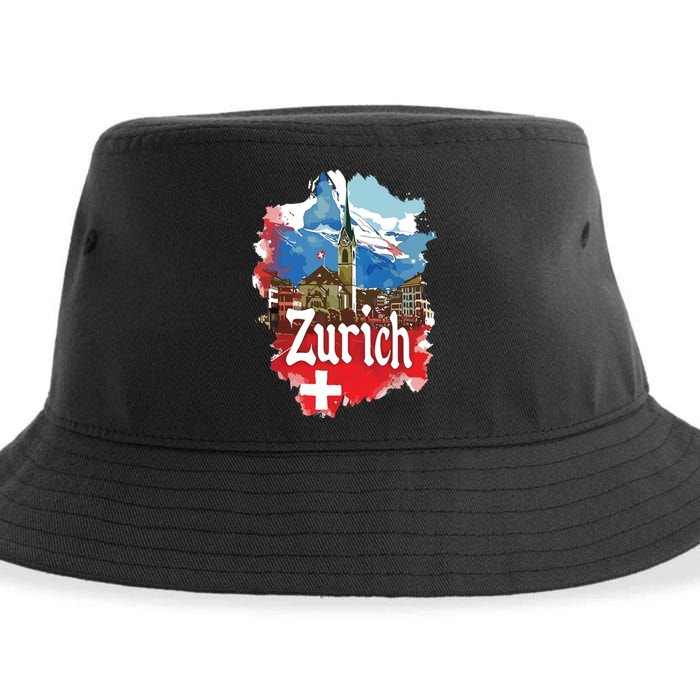 Zurich Switzerland Swiss Flag City Souvenir Sustainable Bucket Hat