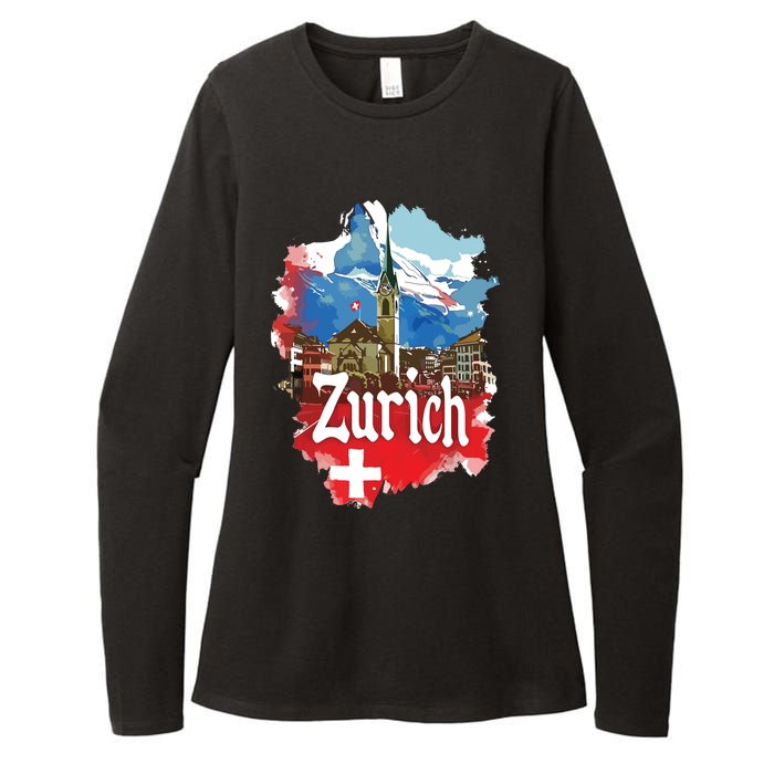 Zurich Switzerland Swiss Flag City Souvenir Womens CVC Long Sleeve Shirt