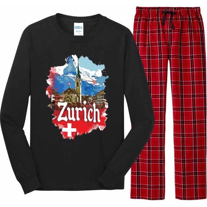 Zurich Switzerland Swiss Flag City Souvenir Long Sleeve Pajama Set