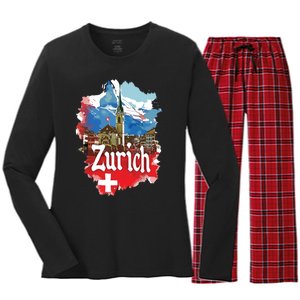 Zurich Switzerland Swiss Flag City Souvenir Women's Long Sleeve Flannel Pajama Set 