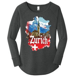 Zurich Switzerland Swiss Flag City Souvenir Women's Perfect Tri Tunic Long Sleeve Shirt