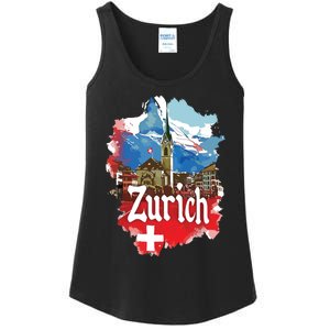 Zurich Switzerland Swiss Flag City Souvenir Ladies Essential Tank