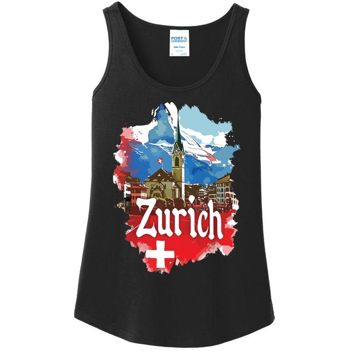 Zurich Switzerland Swiss Flag City Souvenir Ladies Essential Tank