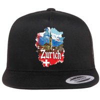 Zurich Switzerland Swiss Flag City Souvenir Flat Bill Trucker Hat